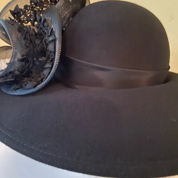 Beautifully Stylish Black Wool Church Dress Hat by Sylvia display picture 3